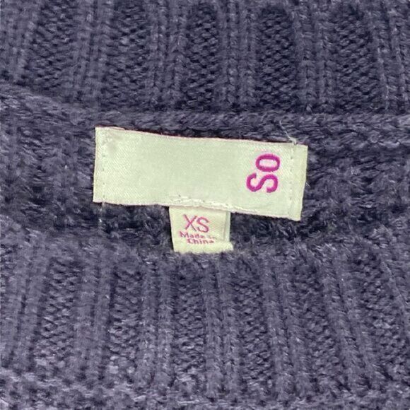 So Waffle Knit Sweater Womens Sz X-Small Purple Long Sleeve Crew Neck Pull Over - Picture 13 of 14